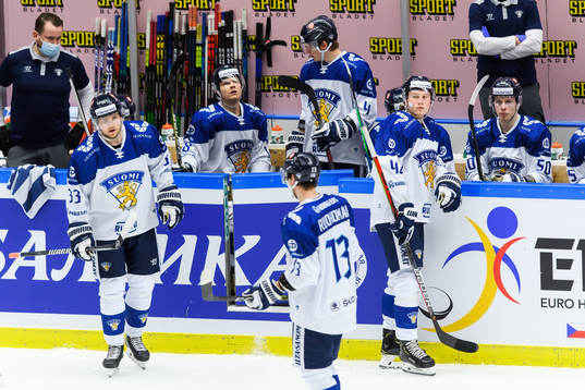 Players of Finland look dejected the Beijer Hockey Games