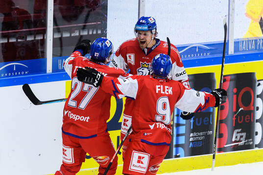 Jiri Smejkal of Czech Republic celebrate with teammates