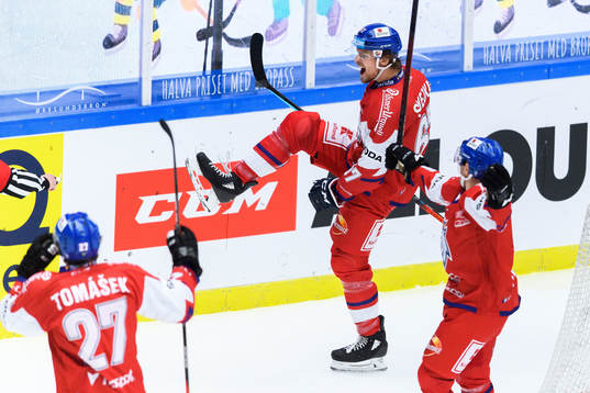 Jiri Smejkal of Czech Republic celebrate with teammates