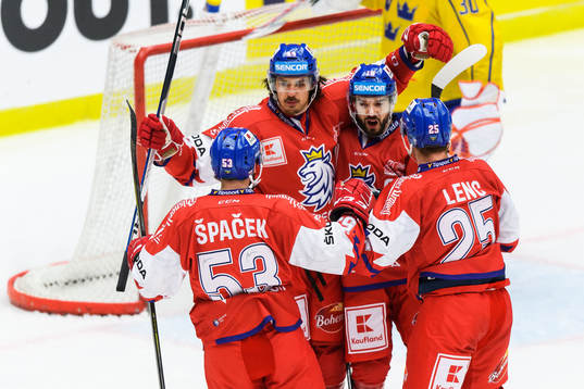 Michal Birner of Czech Republic celebrate with teammates