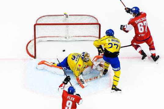 Jiri Smejkal and Jakub Flek of Czech Republic celebrate the