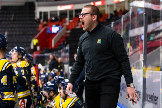 Södertäljes tränare Dennis Bozic reagerar