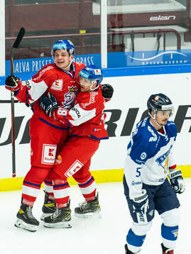 Matej Blumel celebrates with Petr Kodytek