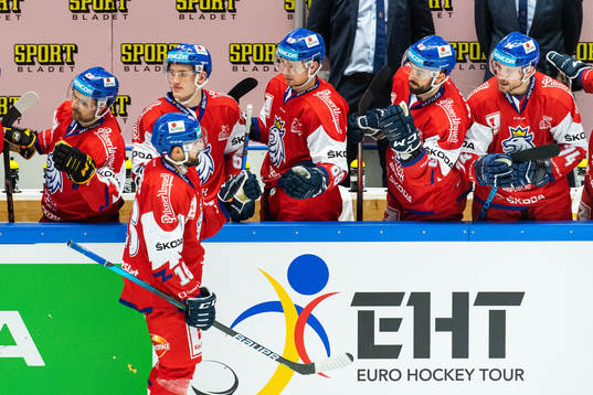 Michal Birner of Czech Republic celebrates with team mates