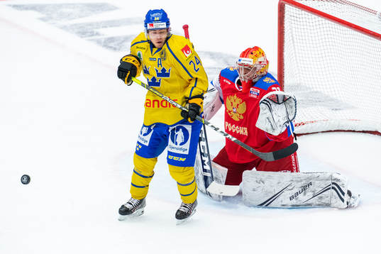 Andreas Wingerli of Sweden in front of goalkeeper Alexander