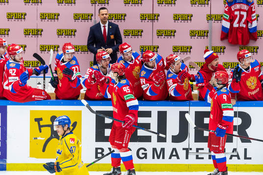 Danila Moiseyev of Russia celebrates with team mates