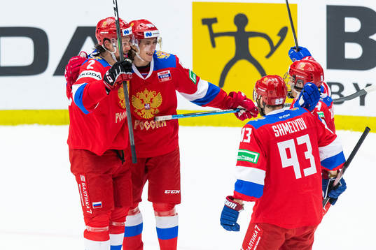 Danila Moiseyev of Russia celebrates with team mates