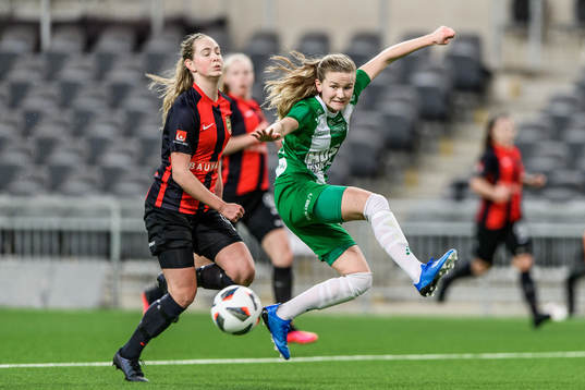 Brommapojkarnas Lovisa Norrby och Hammarbys Matilda Vinberg