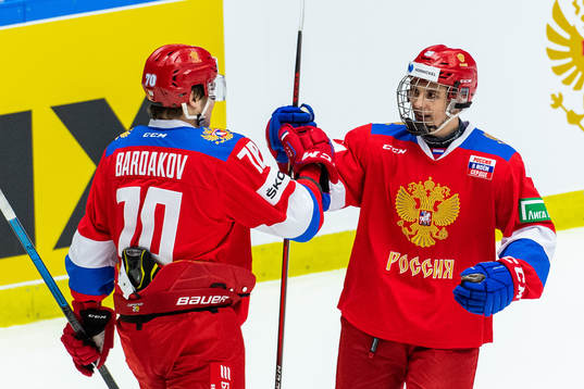 Zakhar Bardakov of Russia celebrate with Nikita Chibrikov