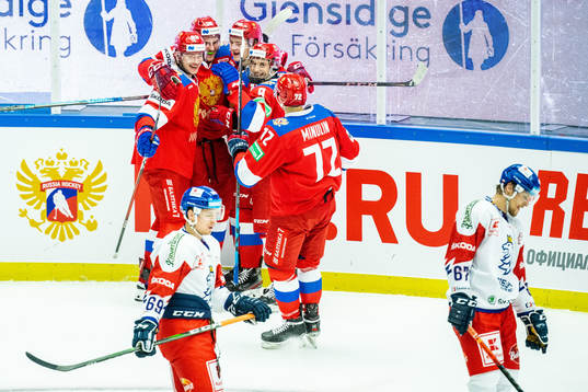 Players of Russia celebrates meanwhile the players of Czech
