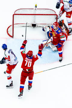 Zakhar Bardakov and Vasily Podkolzin of Russia celebrates