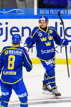 Max Friberg of Sweden celebrates with Fredrik Olofsson