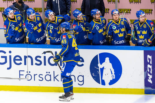 Filip Hållander of Sweden celebrates with team mates