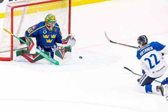 Goalkeeper Christoffer Rifalk of Sweden with a save