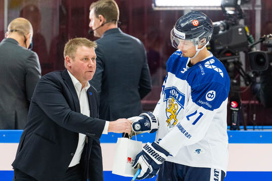 Markus Nurmi of Finland is awarded player of the match