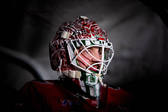 Frölundas målvakt Niklas Rubin innan ishockeymatchen i