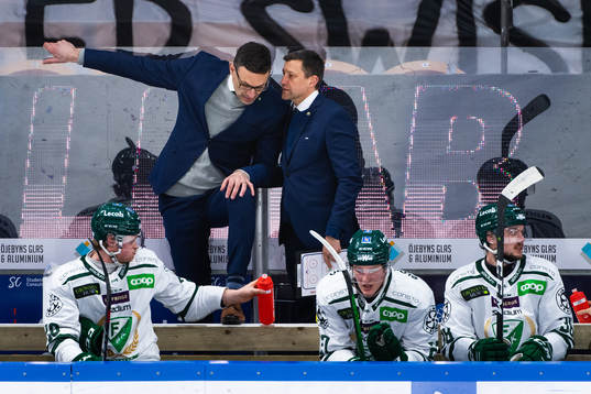 Färjestads tränare Peter Popovic och Pelle Prestberg