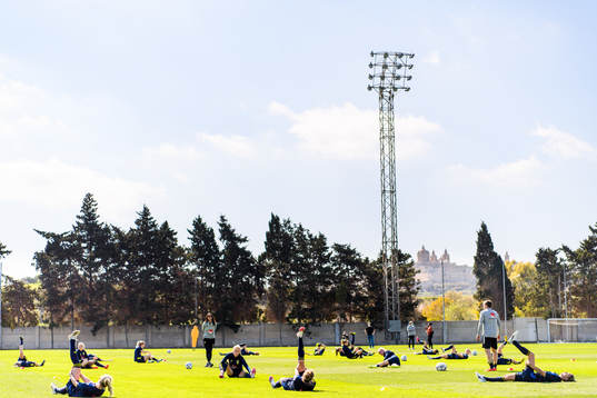 Players stretch