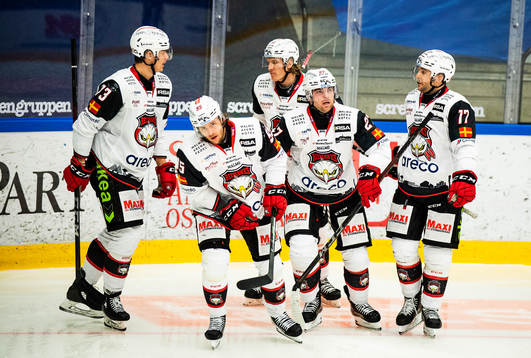 Malmö Redhawks Carl Persson jublar med lagkamrater