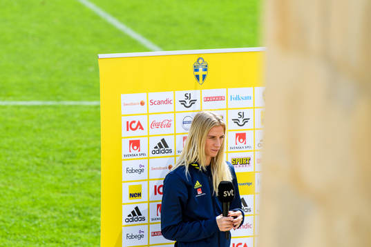 Sofia Jakobsson is interviewed by the media