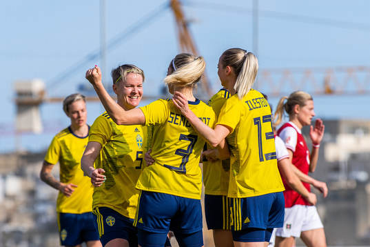 Nilla Fischer, Linda Sembrant and Amanda Ilestedt of Sweden