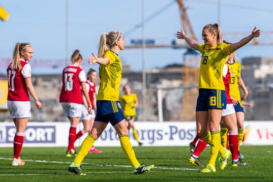 Linda Sembrant and Fridolina Rolfö of Sweden celebrate