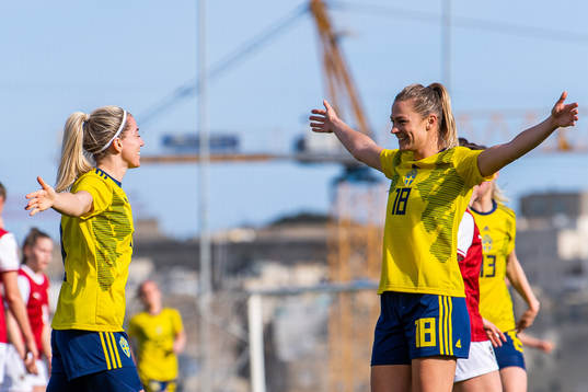 Linda Sembrant and Fridolina Rolfö of Sweden celebrate