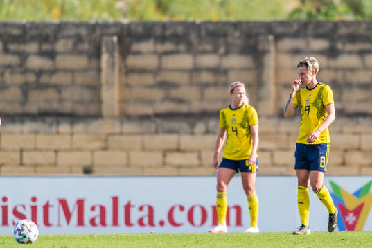 Hanna Glas and Lina Hurtig of Sweden looks dejected