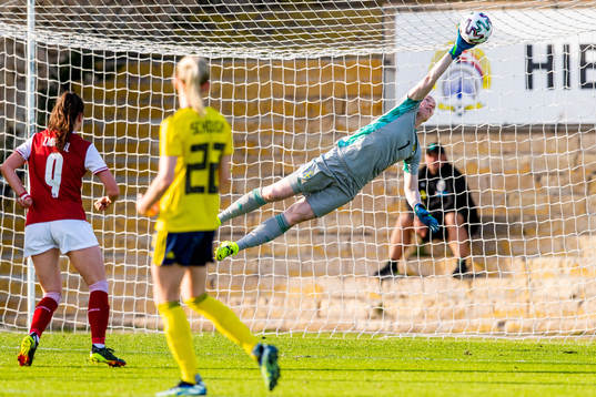 Goalkeeper Hedvig Lindahl of Sweden with a save