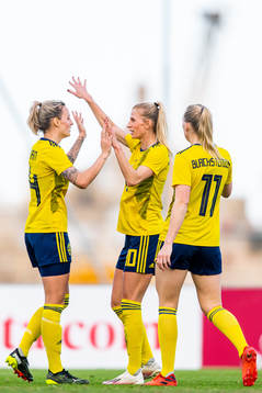 Sofia Jakobsson of Sweden celebrates with Nathalie Björn