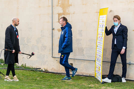 Peter Gerhardsson, head coach of Sweden is interviewed by