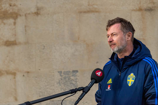 Peter Gerhardsson, head coach of Sweden, is interviewed