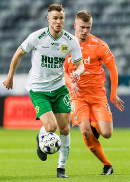 Hammarbys Richard Magyar och AFC Eskilstunas Alexander Ahl