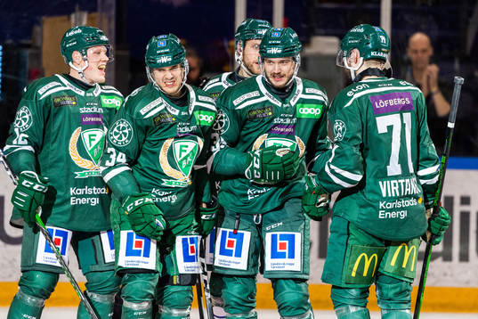 Färjestads Niclas Lundgren och Michael Lindqvist jublar