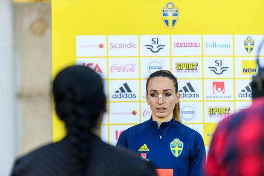 Kosovare Asllani is interviewed by the media