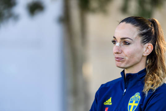 Kosovare Asllani is interviewed by the media