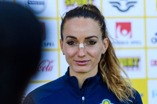 Kosovare Asllani is interviewed by the media