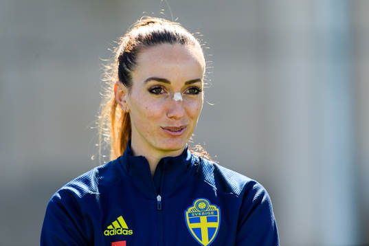 Kosovare Asllani is interviewed by the media