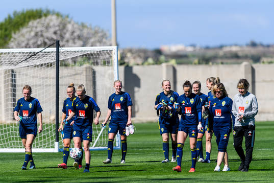 Players leave a training session with the Swedish women's