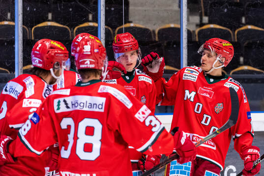 Modos Jesper Lindgren jublar med Filip Sveningsson