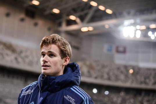 Djurgårdens Hampus Finndell i mixed zone