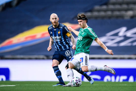 Djurgårdens Magnus Eriksson och Brages Bjarni Mark