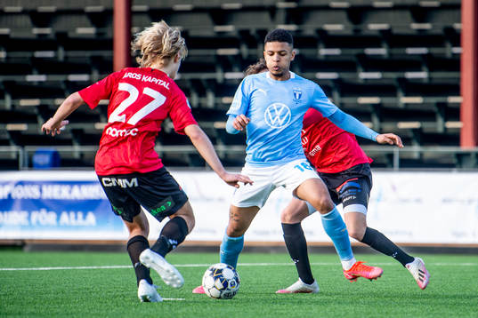 Malmö FFs Romain Gall mot Trelleborgs Simon Gottfridén