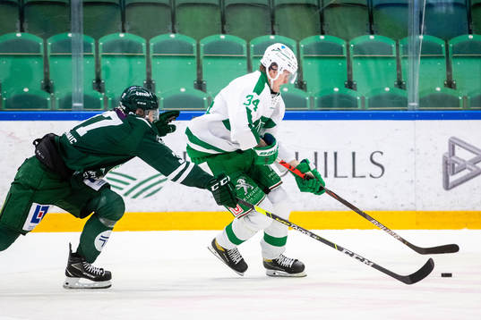 Färjestads Adam Ginning och Rögles Adam Edström