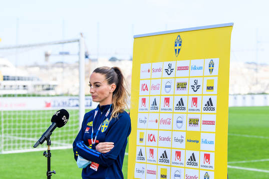 Kosovare Asllani is interviewed by the media