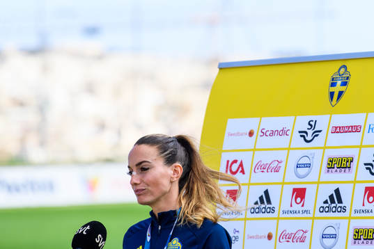 Kosovare Asllani is interviewed by the media