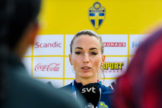 Kosovare Asllani is interviewed by the media