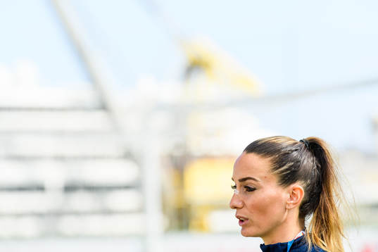 Kosovare Asllani is interviewed by the media