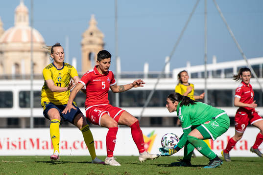 Stina Blackstenius of Sweden against Stephania Farrugia and