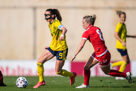 Kosovare Asllani of Sweden and Rachel Cuschieri of Malta